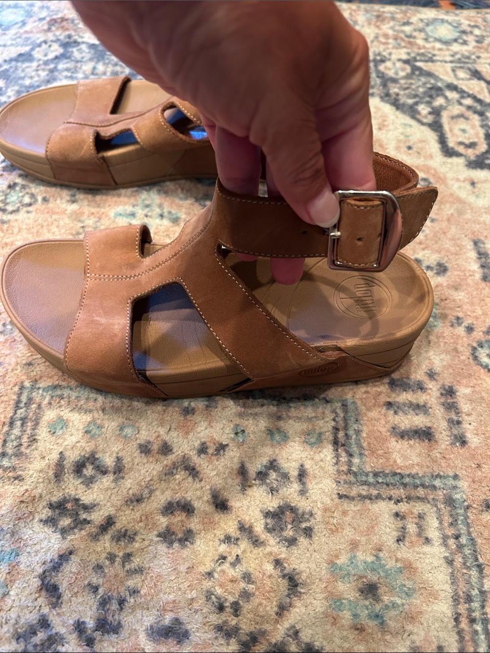 FitFlop Brown Nubuck Cutout Strappy Sandal with Buckle - Picture 4 of 15